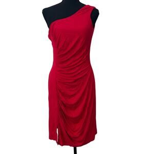 Karen Alexander Boston Proper Red One Shoulder Ruched Dress Size S Made in USA